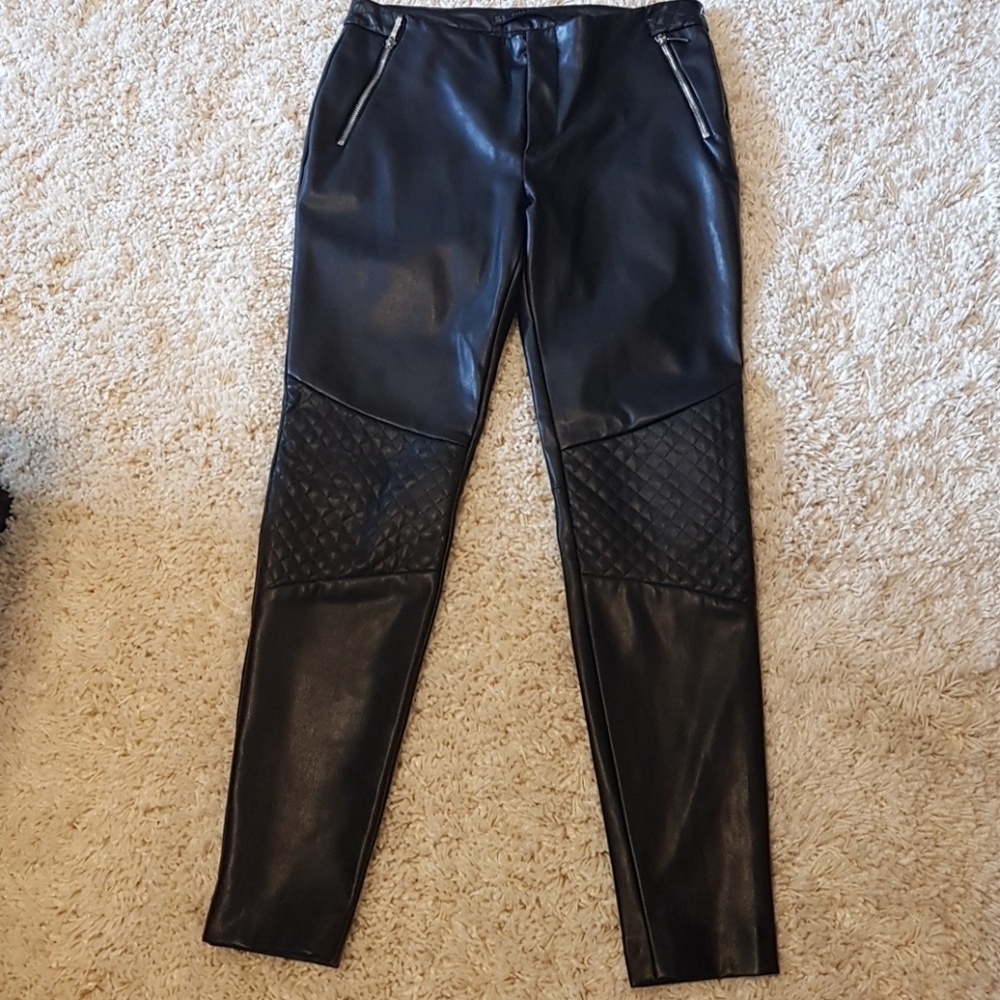 Zara black leather pants with quilted detail